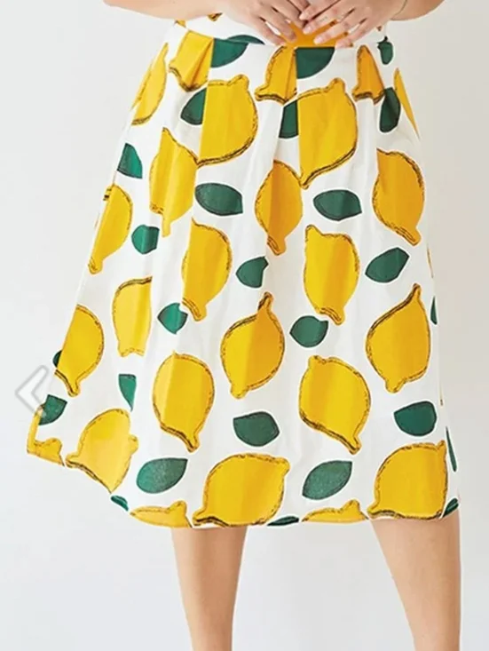 Chicwish White Midi Skirt with Yellow Lemon Print Medium - Picture 9 of 10